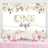 Lofaris One Simple Floral Photo Backdrop for Girls Birthday